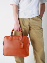 Leather Frandres Briefcase 2 Compartments Etrier Orange flandres EFLA8252-vue-porte